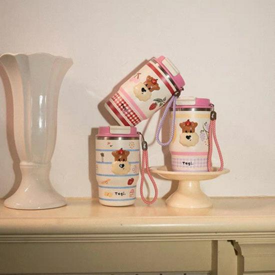 Popcorn Tragbarer Isolierbecher mit Doppeltrinkhalm Edelstahl