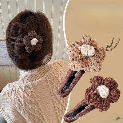 Autumn and Winter Milk Coffee Color Wool Flower Duck Beak Clip Hairpin Half Hair Women Fashion Clip