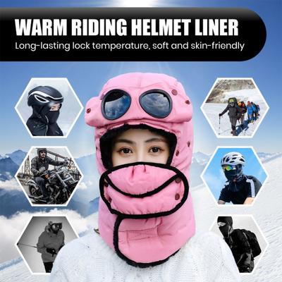 Riding Headgear Thermal Hat with Detachable Scarf Zipper Design Windproof Glasses Skiing Riding Winter Hat