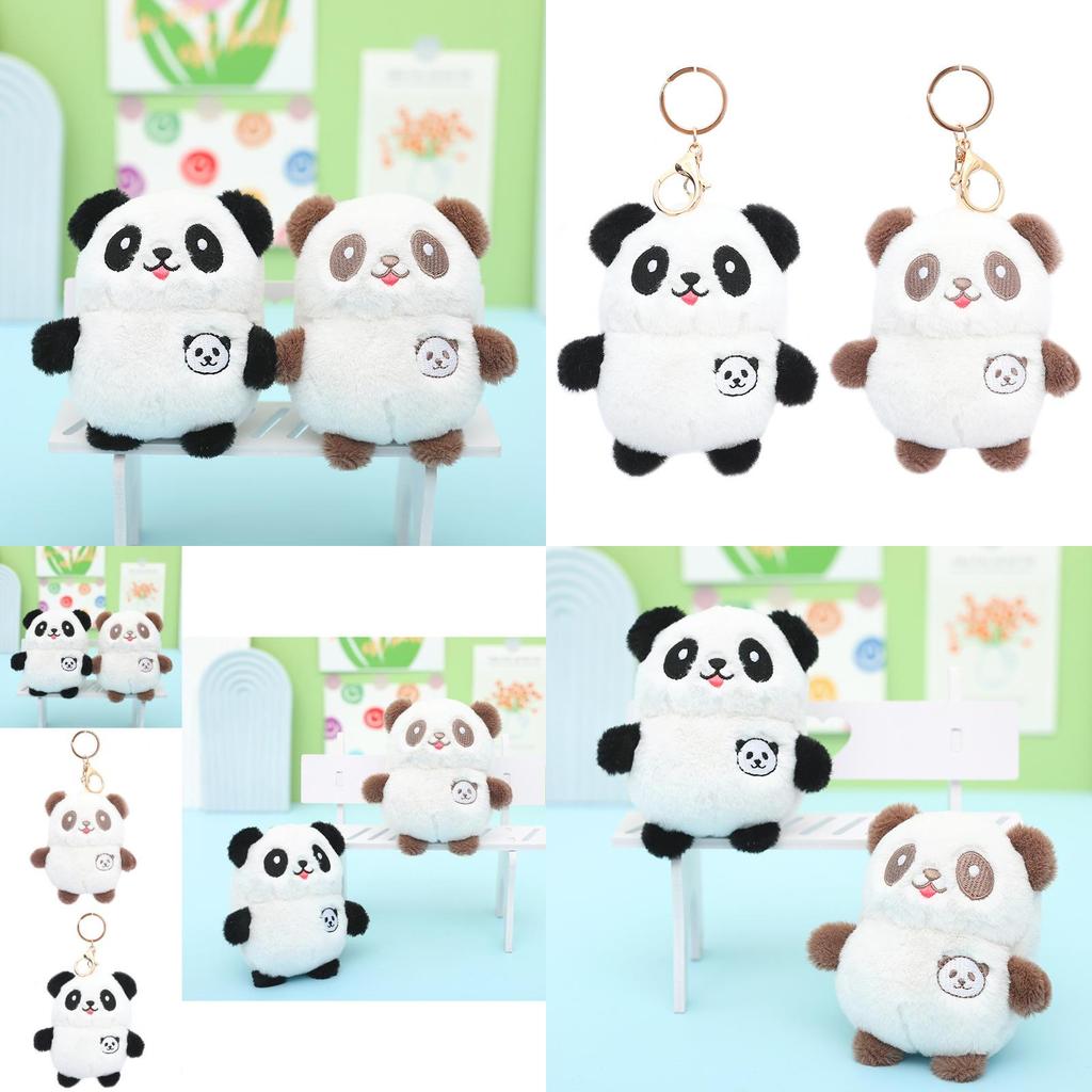 Cute Panda Plush Keychain Soft Snow Mink Fur Stuffed Animal Bag Charm