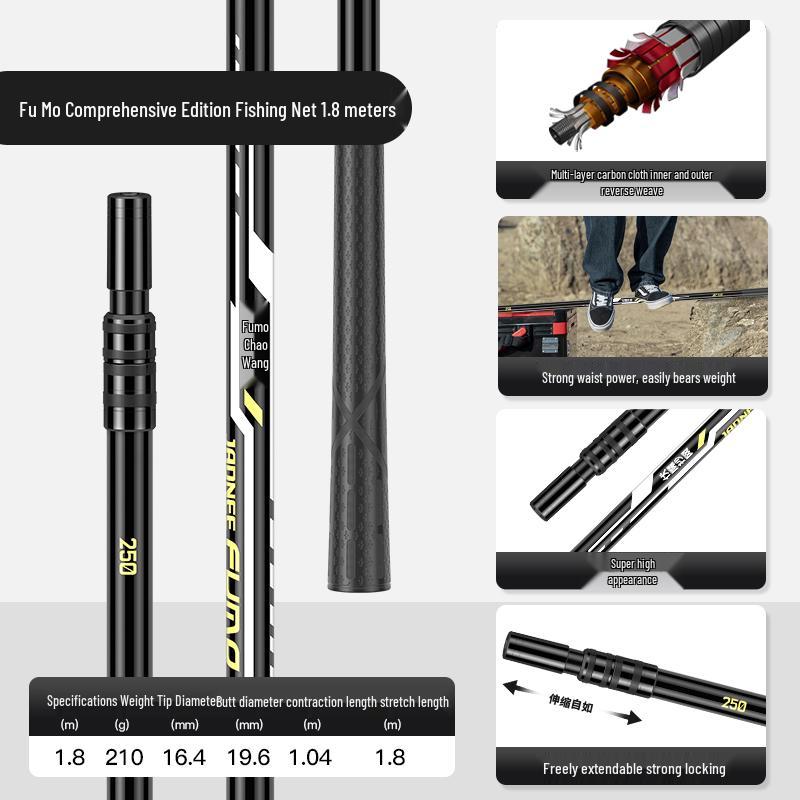 Superharte Carbon-Angelruten-Kombination: Kescher, Rute, Kopf, Fischbehälter, Extraharte integrierte Blankrute