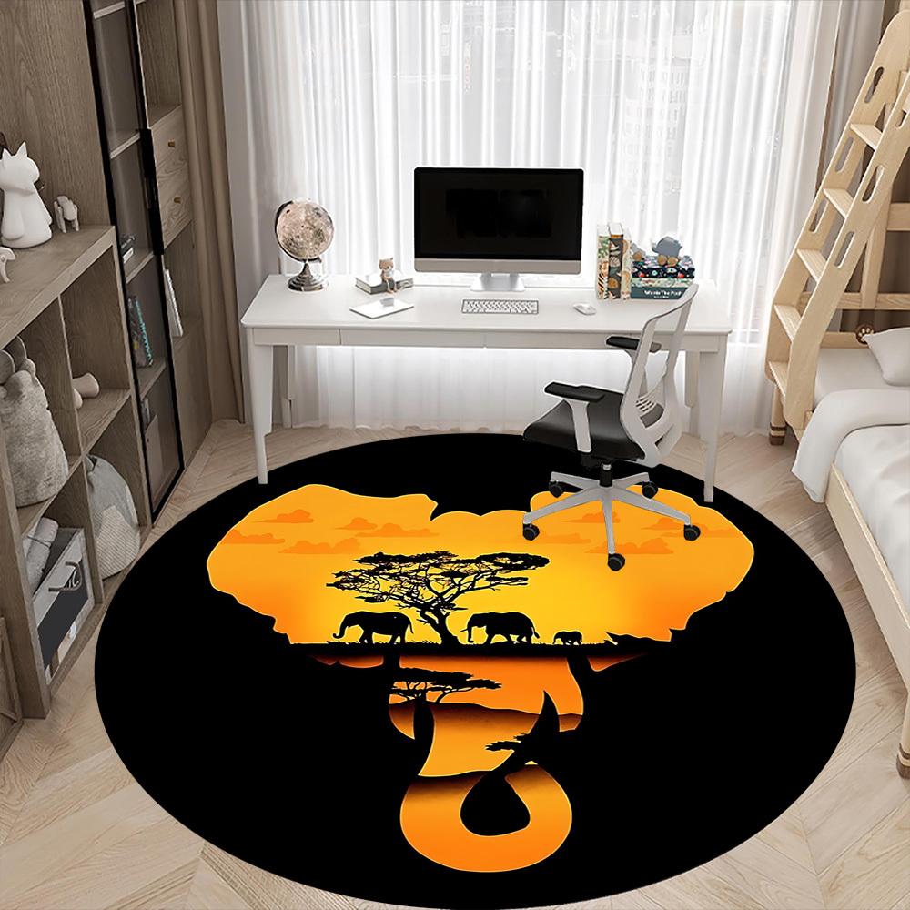 1pc African Safari Office Round Area Rug, Indoor Mat Suitable ForOffice, Under Office Chairs Bedroom Living Room Home Decor, D104
