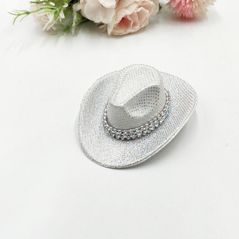 Holographic Neon Glitter Mini Cowboy Hat Western Theme Party Decoration Shiny Prop for Birthday Festival Events