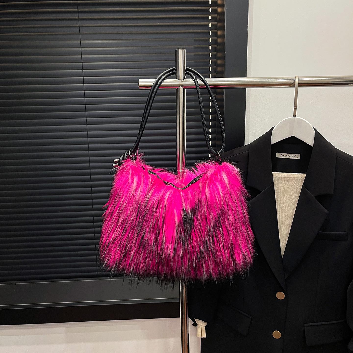 

Универсальная плюшевая сумка из искусственного меха: Модная сумка через плечо для женщин роза розовый