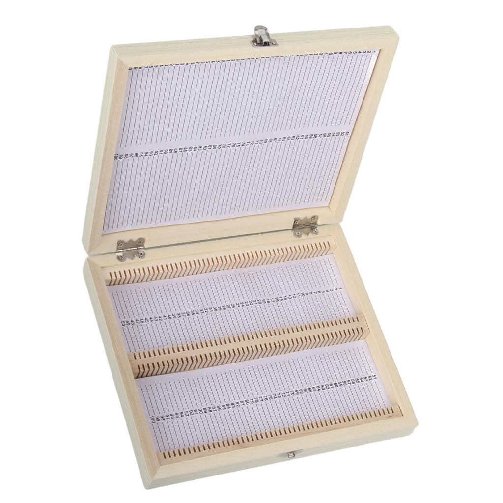 100 stk Biologi Glass Preparerte Mikroskopglass Prøver Tre Oppbevaringsboks Etui