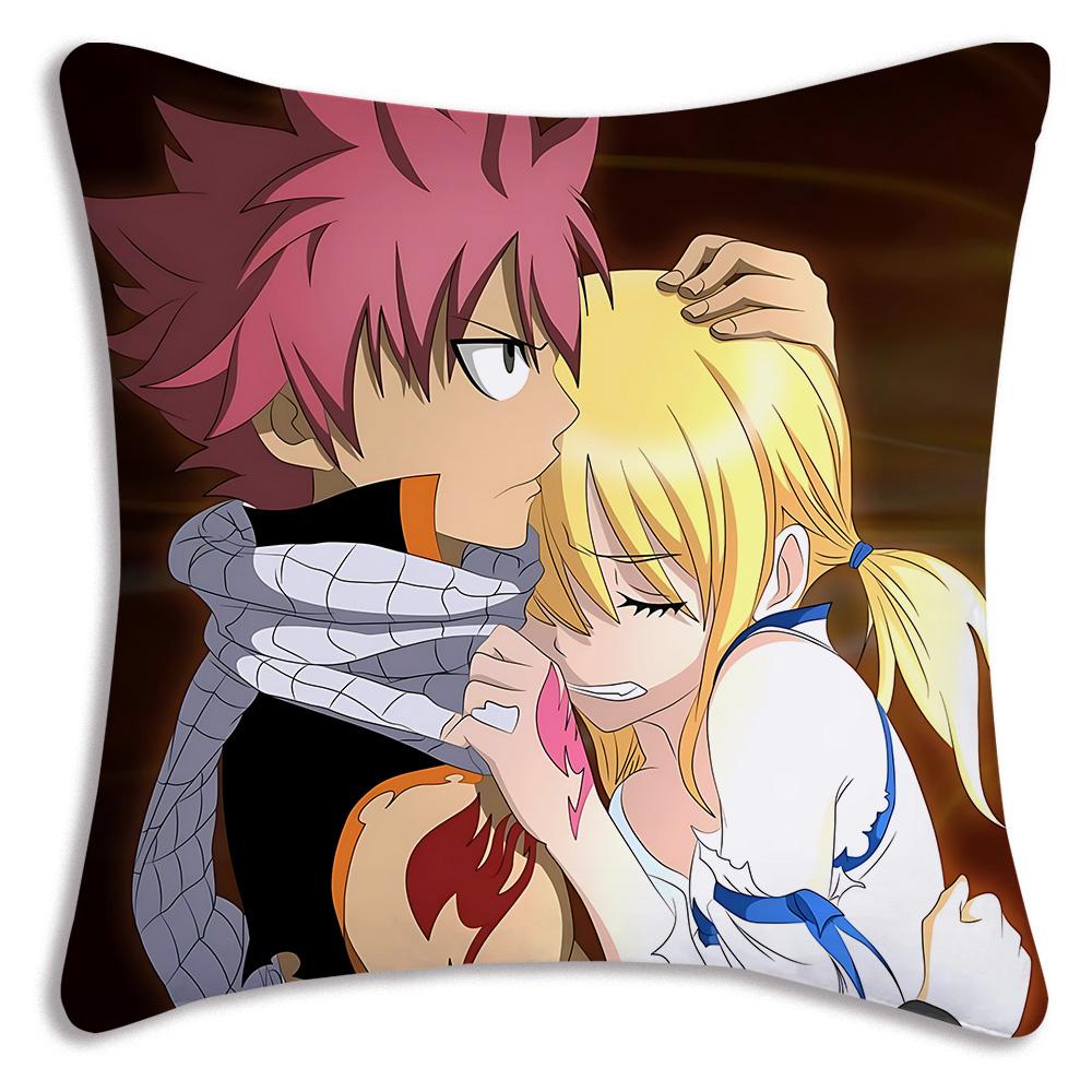 Anime Fairys tails Pillow Covers Cartoon Sofa Decorative Home Double-sided Printing Short Plush Cute Cushion Cover
