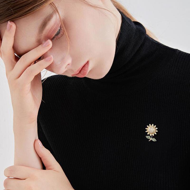 Trendy Shiny Rhinestone Sunflower Brooches Anti-Light Buckle Brooch Small Pin