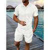 Men Casual Summer Turn Down Collar Short Sleeve Jacquard Polo Shirt And Shorts Set