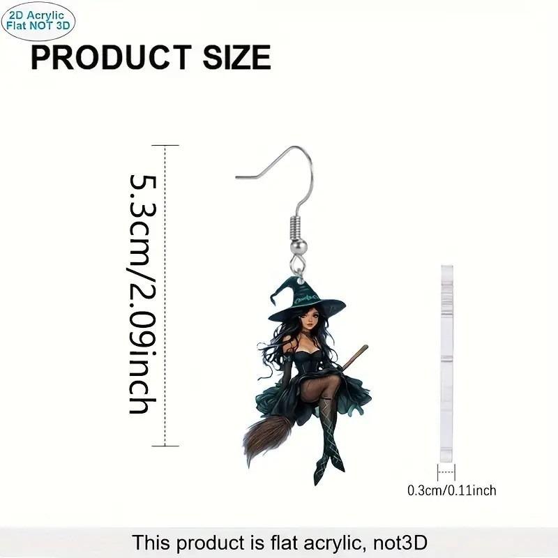 Fashionable and Creative Cartoon Witch Pendant Earrings, Halloween Dark and Sexy Wizard Pendant Earrings
