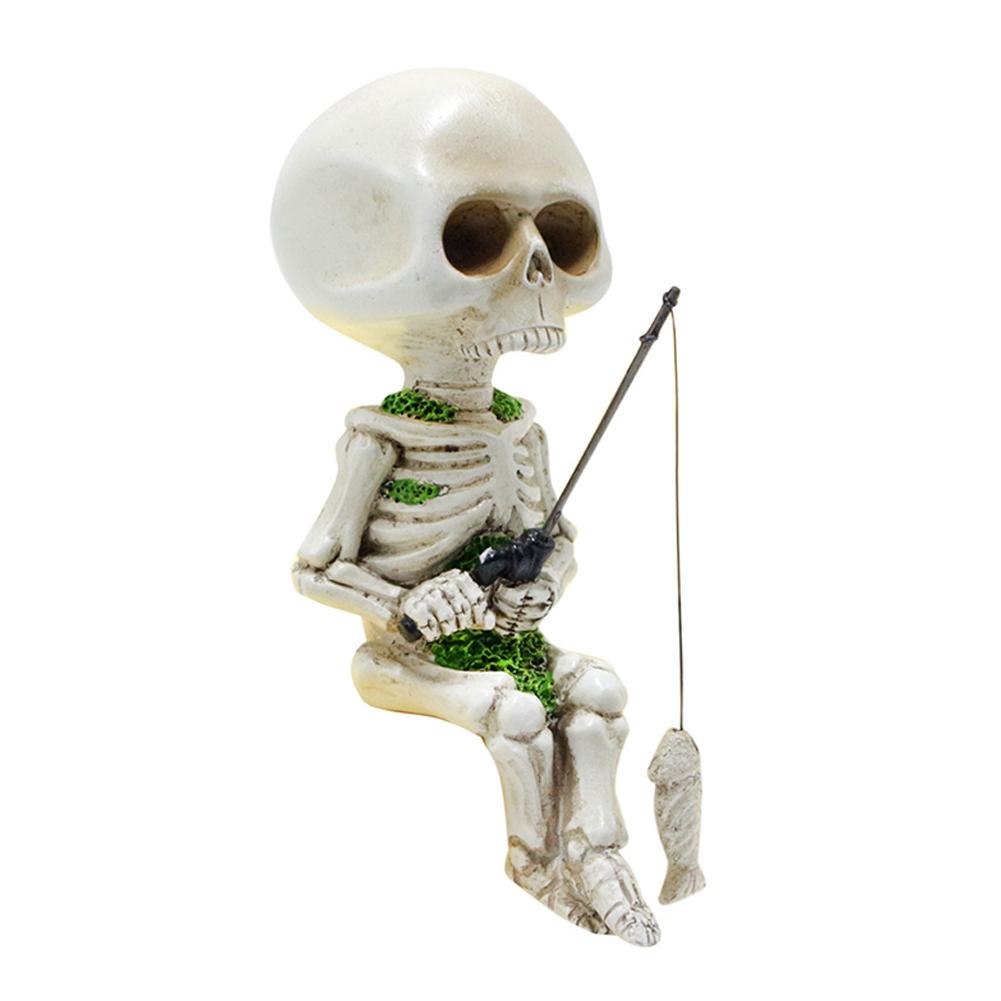 Halloween Skeleton Fishing Figurine Resin Statue Indoor Garden Party Outdoor Ornament Decor For A3T4