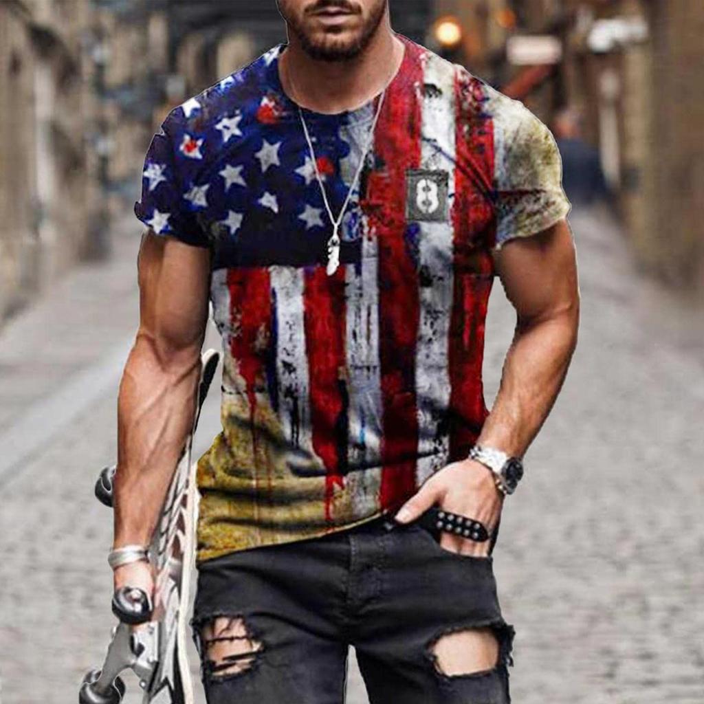 T Shirts Shirts For Men, Men's American Flag T-Shirt Patriotic Tee Short Sleeve  Apperal Workout Muscle T Shirts