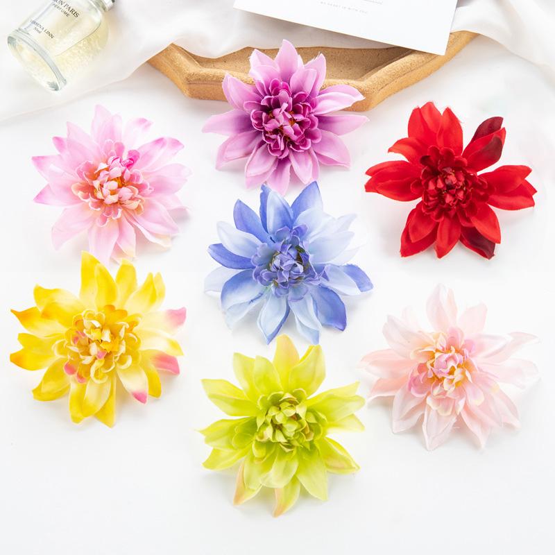 

5 шт. Симуляция искусственных цветов Цветочный скрапбукинг Ремесло Свадебный декор Шелковая голова георгина