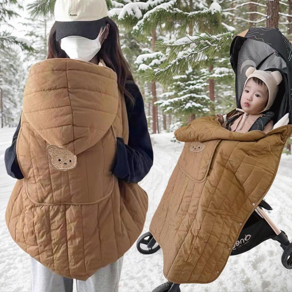 Baby Stroller Blanket Winter Thick Fleece Cloak Blanket Newborn Swaddle Wrap Hooded Infant Outdoor Windproof  Blanket