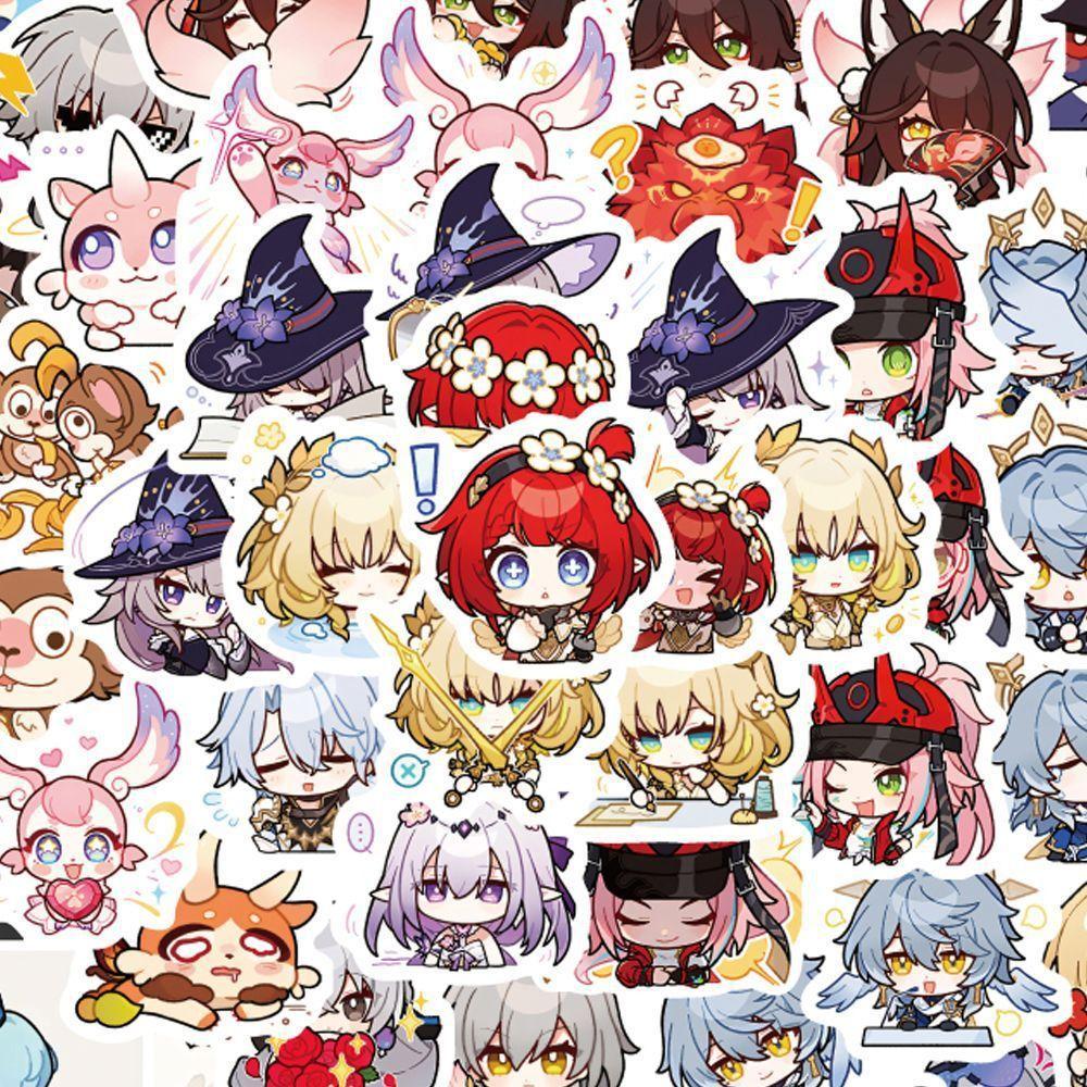 

100/200pcs Honkai: Star Rail Decal Kiana Kaslana March 7th Animation Design Q Adorable Diy Animation Design Mobile Phone Case Luggage Decal Presents (As shown-13425)-No storage box