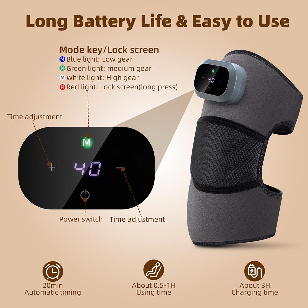 Foreverlily Heated Knee Massager Eletric Vibration Leg Joint Shoulder Elbow Support Warming Massage Device with Adjustable Strap