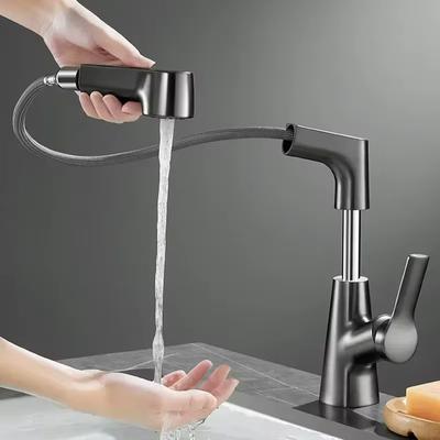 Grifo de cocina con elevación extraíble, grifo giratorio de 360 ° para lavabo de baño, grifo de fregadero de cocina de acero inoxidable con rociador extraíble