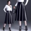 Women's High Waist Lambskin A-Line Midi Skirt - Autumn/Winter 2025 Trendy Leather Umbrella Skirt