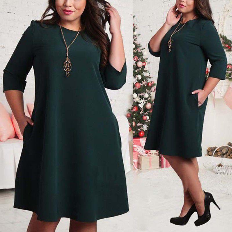 Premium Quality Plus Size Women Red Green Color Printed Round Neck Dress For All Occasions