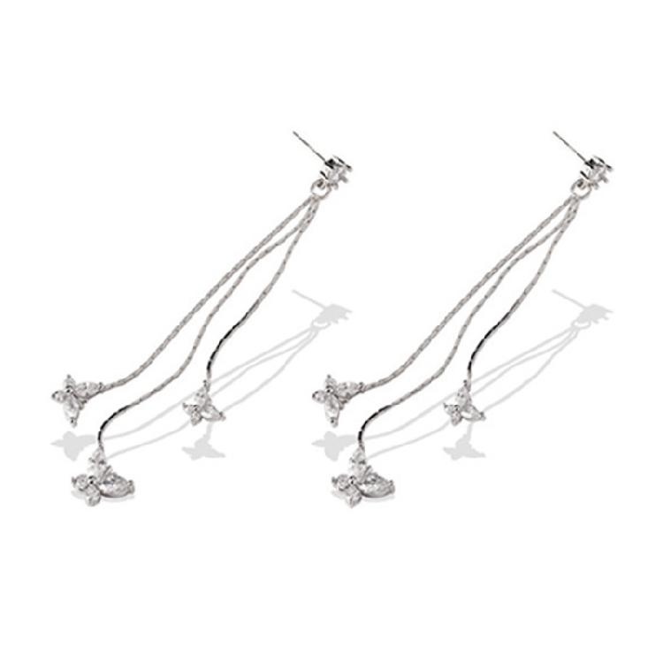 Shimmering Tassels Earrings Featuring 3 Crystal Butterflies Allergy Resistant Zinc Alloy Jewelry For Gift Giving