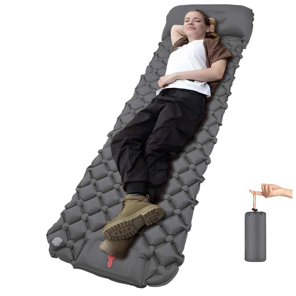 Ultra-Light Inflatable Camping Sleeping Pad with its Built-in Foot Pump and Pillow - Hiking pad, Backpacking Pad
