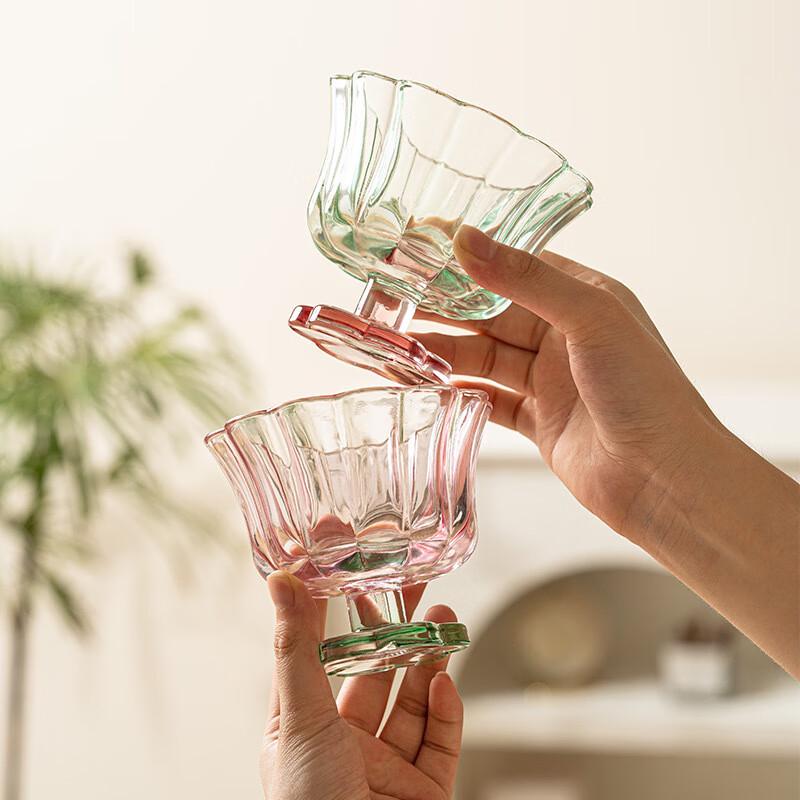WA Half-Bloomed Petal Glass Dessert Cups, 2-Pack