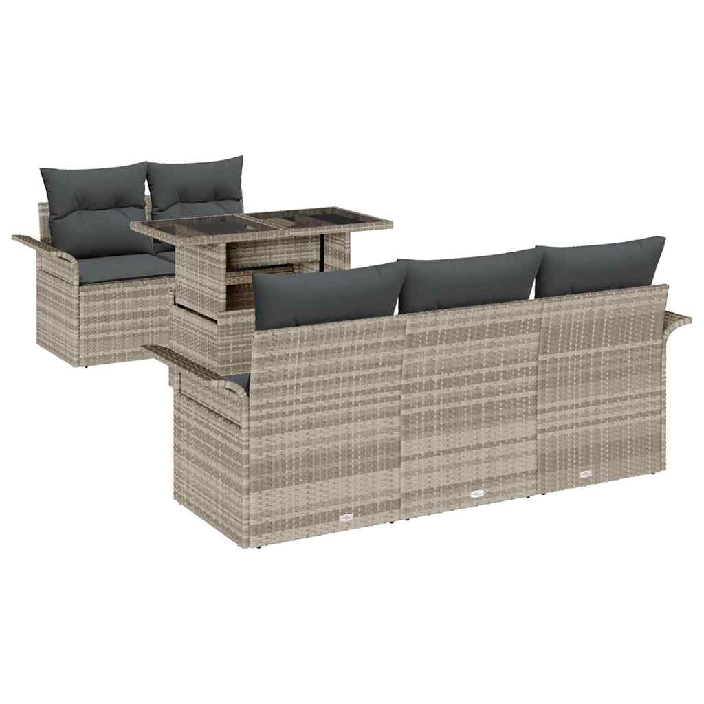Garden Sofa Set with Cushions 6 pcs Light Grey Poly Rattan