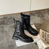 Soft cowhideleather thick-soled knight boots women's autumn and winter double buckle belt medium and high boots long boots short boots