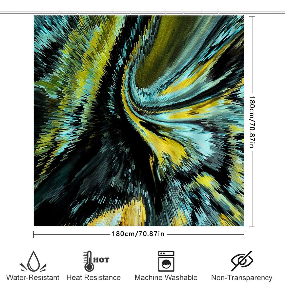 Modern Colorful Shower Curtain With Abstract Print For Bathroom Decor Green Blue Yellow Black White Gray Artistic Design Waterpr