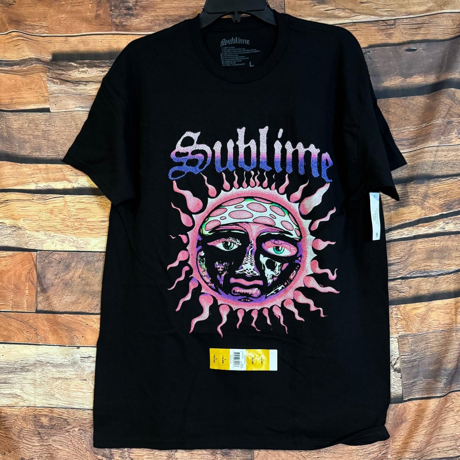 Sublime Men s Black Large L Sun Graphic 100% Cotton Crew Neck Tee Unisex T-Shirt M