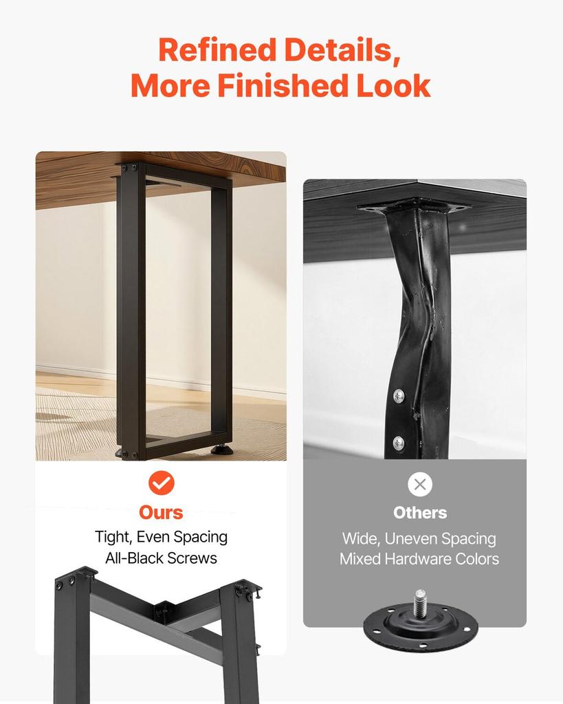 Table Legs, 740 X 450 Mm (H X W) Square T Shape Steel Furniture Legs, Modular Design, Easy Assembly, 1000 Kg Max Load Heavy Duty, for Home Office