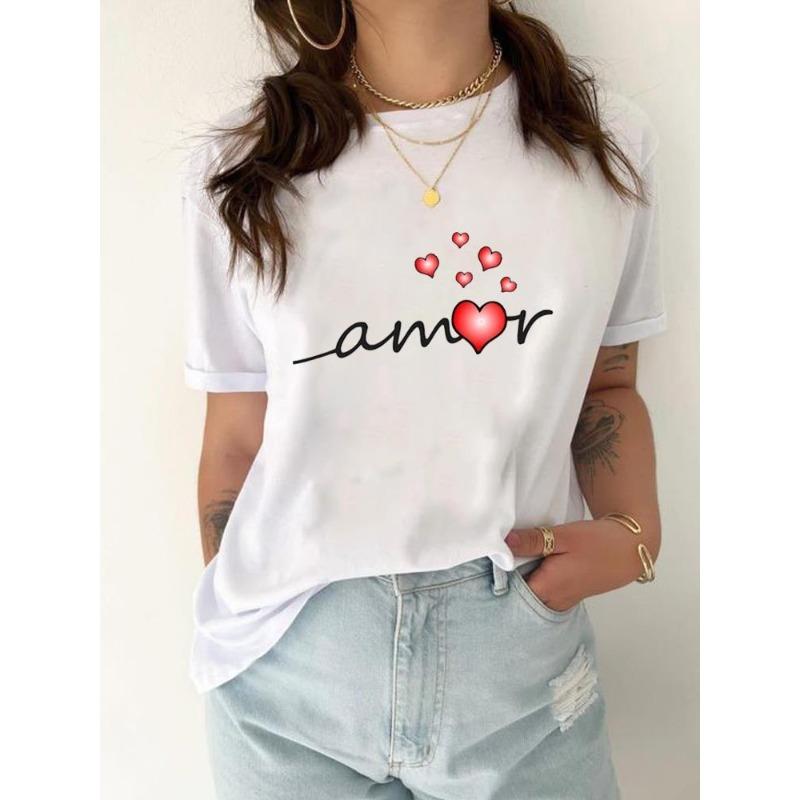 European Size Tee Top Women Love Heart Trend Cute 90s Clothing T Shirt Woman Print Fashion  Female Short Sleeve Graphic T-shirts