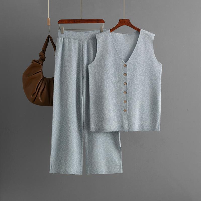 

Amazon Однотонный Большого размера Свободный Модный Комплект Повседневные Широкие Брюки Комплект из двух предметов OneSize серый