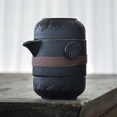 Teteras de cerámica negra con 2 tazas, juegos de té portátiles para viaje, oficina, juego de té, vajilla