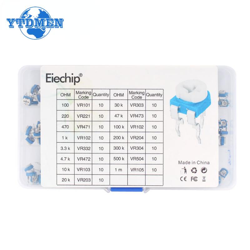 150PCS RM065 Trimmer Potentiometer Variable Resistance Kit 100/220/470/1K/3.3K/4.7K/10K/20K/30K/47K/100K/200K/300K/500K/1M Ohm