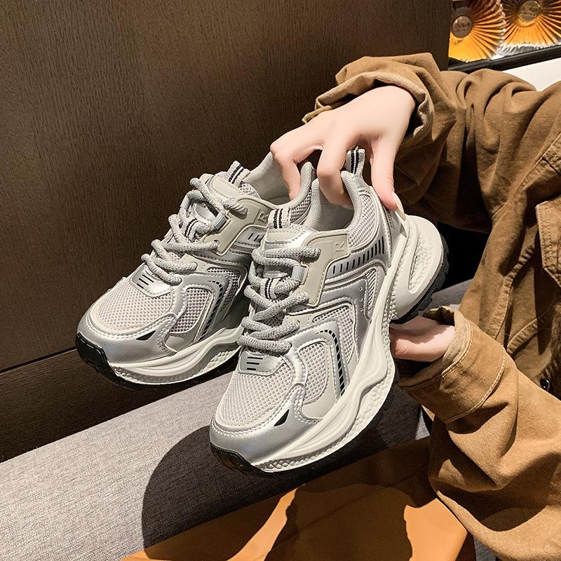 Platform-soled Dad Shoes for Women 2025 New Mesh Breathable Sports Shoes, Foreign Style Versatile Height-increasing Casual Sports Shoes for Women