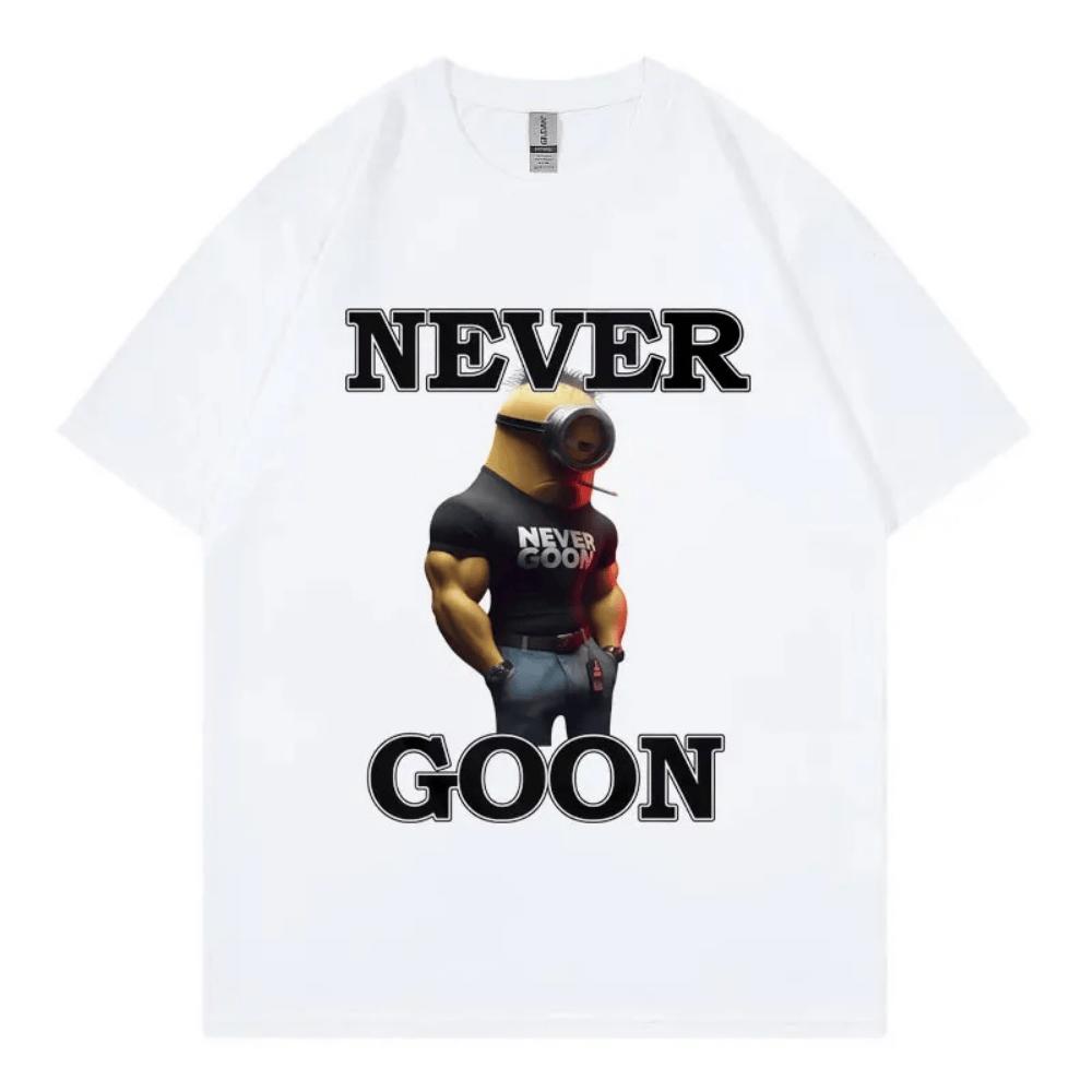 

Never Goon Funny Meme Graphic Print T-Shirt Unisex High Street Trendy Summer Casual Loose Short Sleeve Daily Wear Fashion Top S