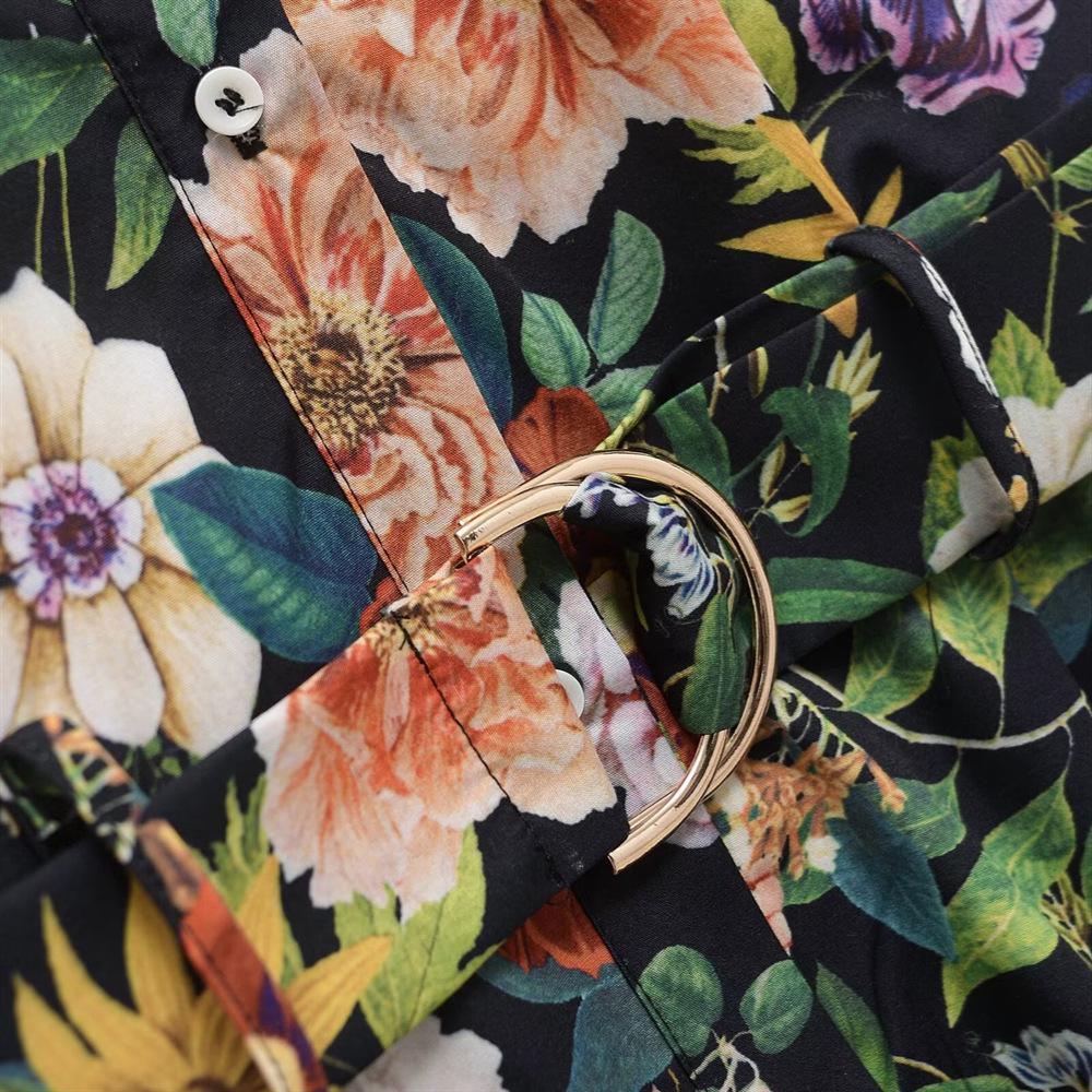 2025 Spring/Summer Women's Slim Fit Print Dress - Sweet, Simple, Turn-Down Collar, Short Sleeve, Waist-Cinching Style