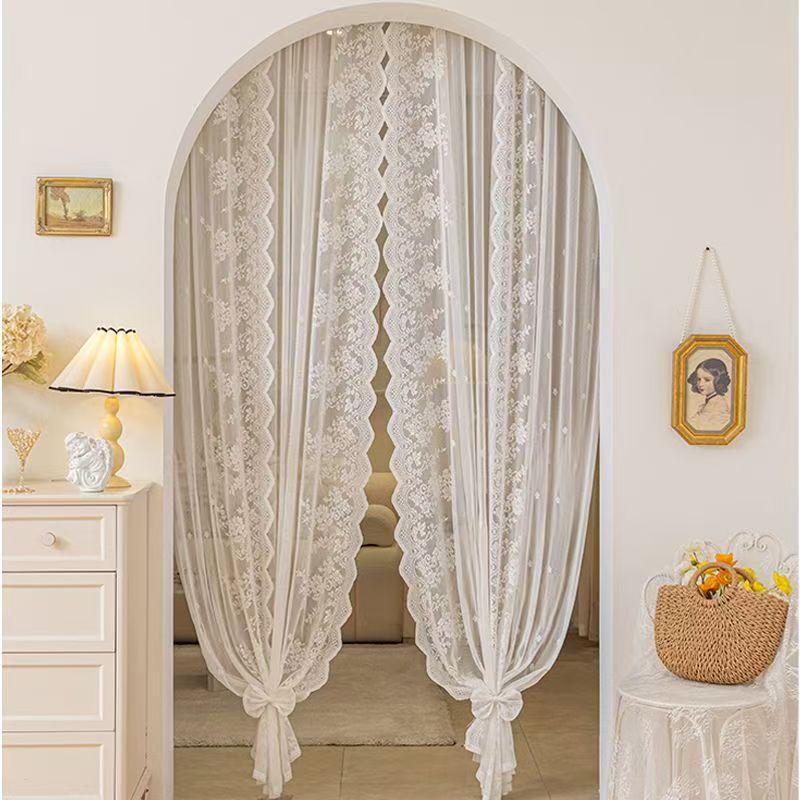 Lace Sheer Door Curtains Luxury Vintage Floral Lace Curtains for Livng Room Room Divider Closet Rod Pocket Hook Top Grommets Top Velcro