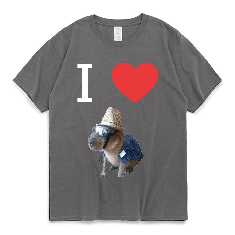 Funny I Heart Capybara T Shirt Kawaii Graphic T-shirts Unisex Women Cotton Casual Short Sleeves Oversized Harajuku Streetwear Tees