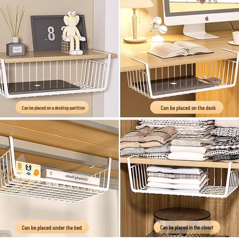 Under-Desk Hanging Basket: Space-Saving Shelf for Dorms and Wardrobes