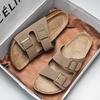 10 Färger Mules Spänne Läder Kork Fiskbenstofflor för Män Kvinnor Par Retro Sommartofflor Mode Vardagliga Strandtofflor
