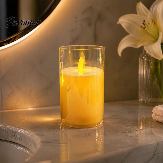 Flickering Led Pillar Candles for Holiday Flameless LED Candles, Battery Operated Acrylic Realistic Wax Lights Christmas Decor Warm Color Light
