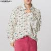 INCERUN Men Long Sleeve Print Patchwork Tassel Casual See Through Shirts