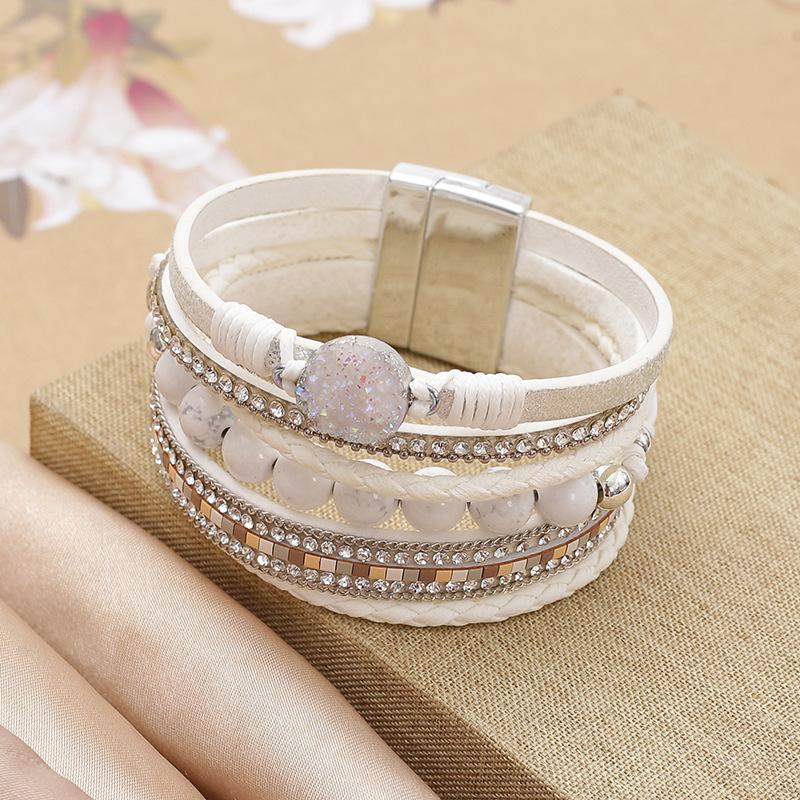 

Богемный кожаный браслет ручной работы с бирюзовым камнем Женские аксессуары