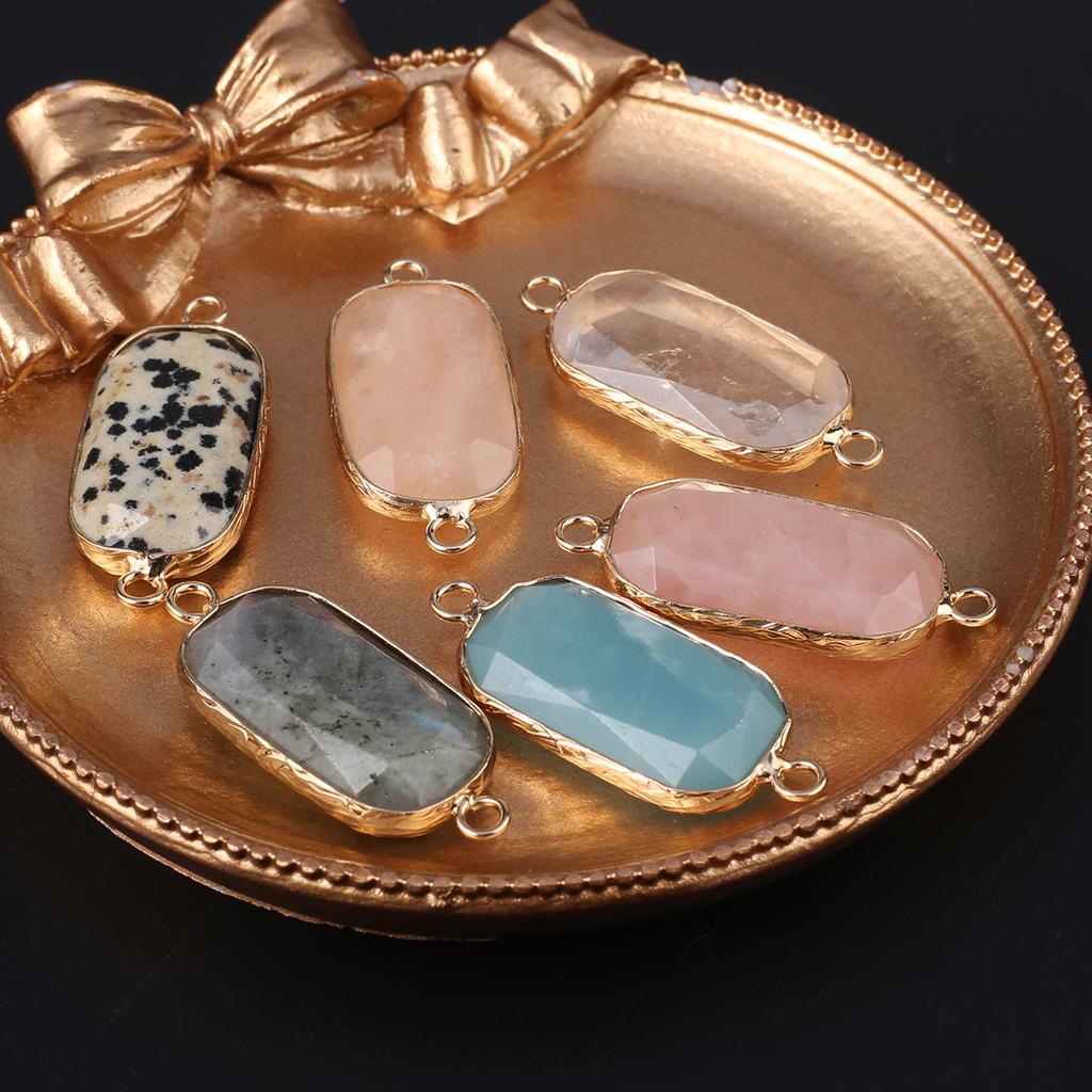 Conectores Piedra Natural cuarzo rosa/amazonita conector facetado rectangular para fabricación de joyería DIY collar pulsera accesorio