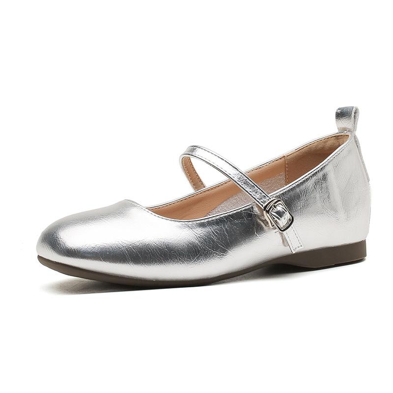 Small Inner Height Increase Mary Jane Shoes Single Shoes Spring and Summer Silver