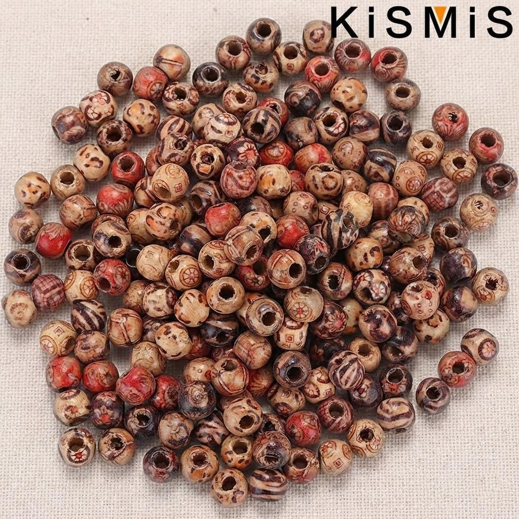 

100Pcs Mixed Wood Beads for Jewelry Making Hair Accessories Painted Craft Beads DIY Bracelet Necklace Kit Pack