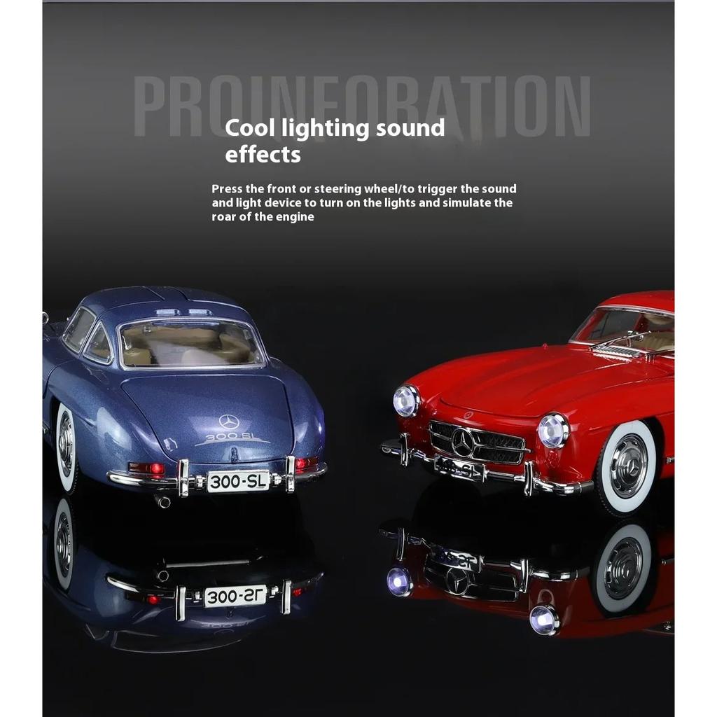 1/24 Mercedes-Benz 300SL 1936 Classic Car Legering Diecast Bilmodell Lyd Lys Barneleke Samleobjekter Hobby Bursdagsgaver