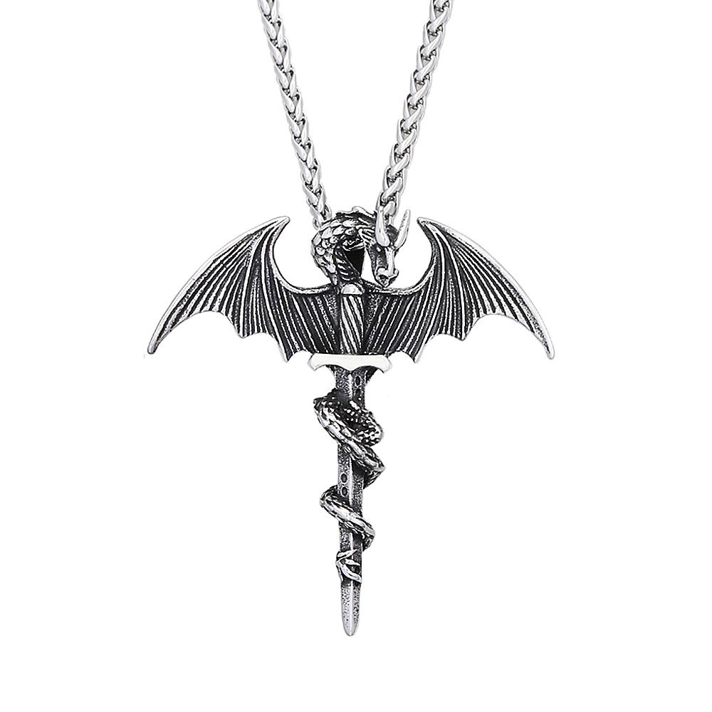 New Vintage Pterodactyl Holy Sword Shape Pendant Necklace Stainless Steel Hip Hop Biker Animal Party Jewelry Male  Gifts