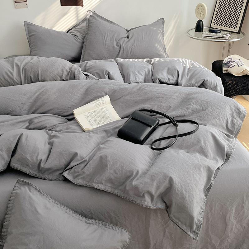 Solid Color Soft Duvet Cover Set Skin Friendly Washable Cotton Queen Bedding Set with Comforter Cover Bed Sheet and Pillowcases